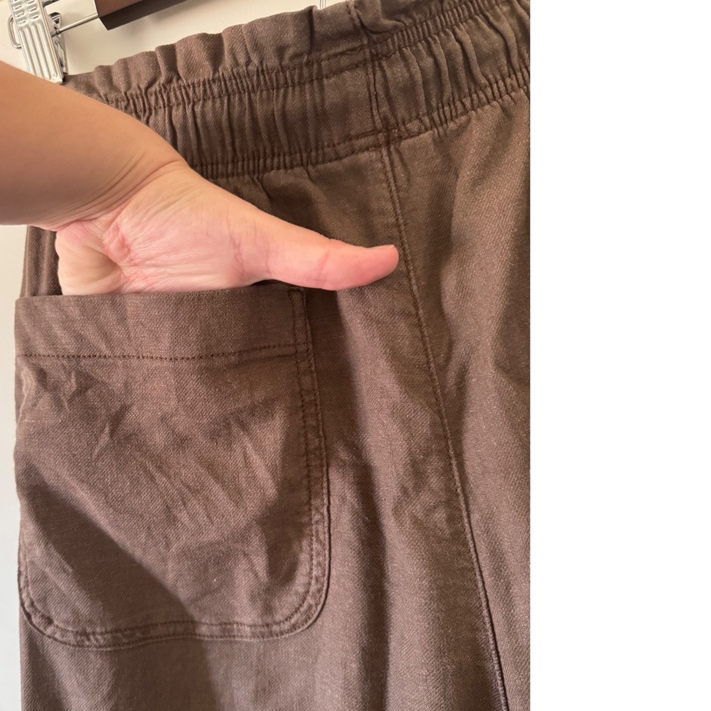 American Eagle sz XL Brown Linen Oversized Wide Leg Drawstring Pants Laggenlook - Picture 6 of 10